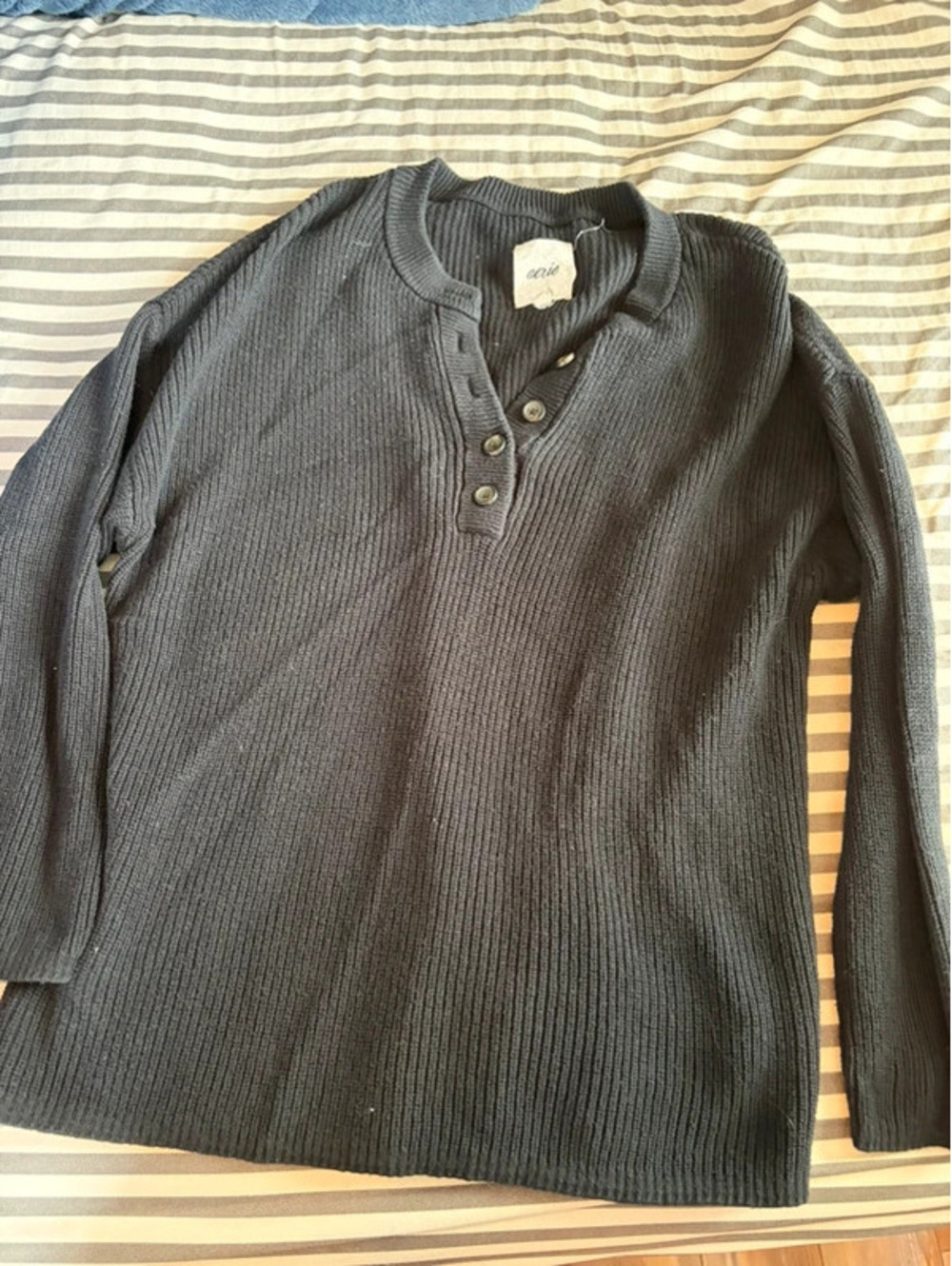 Aerie black 1/4 button sweater M. Oversized up to L/XL